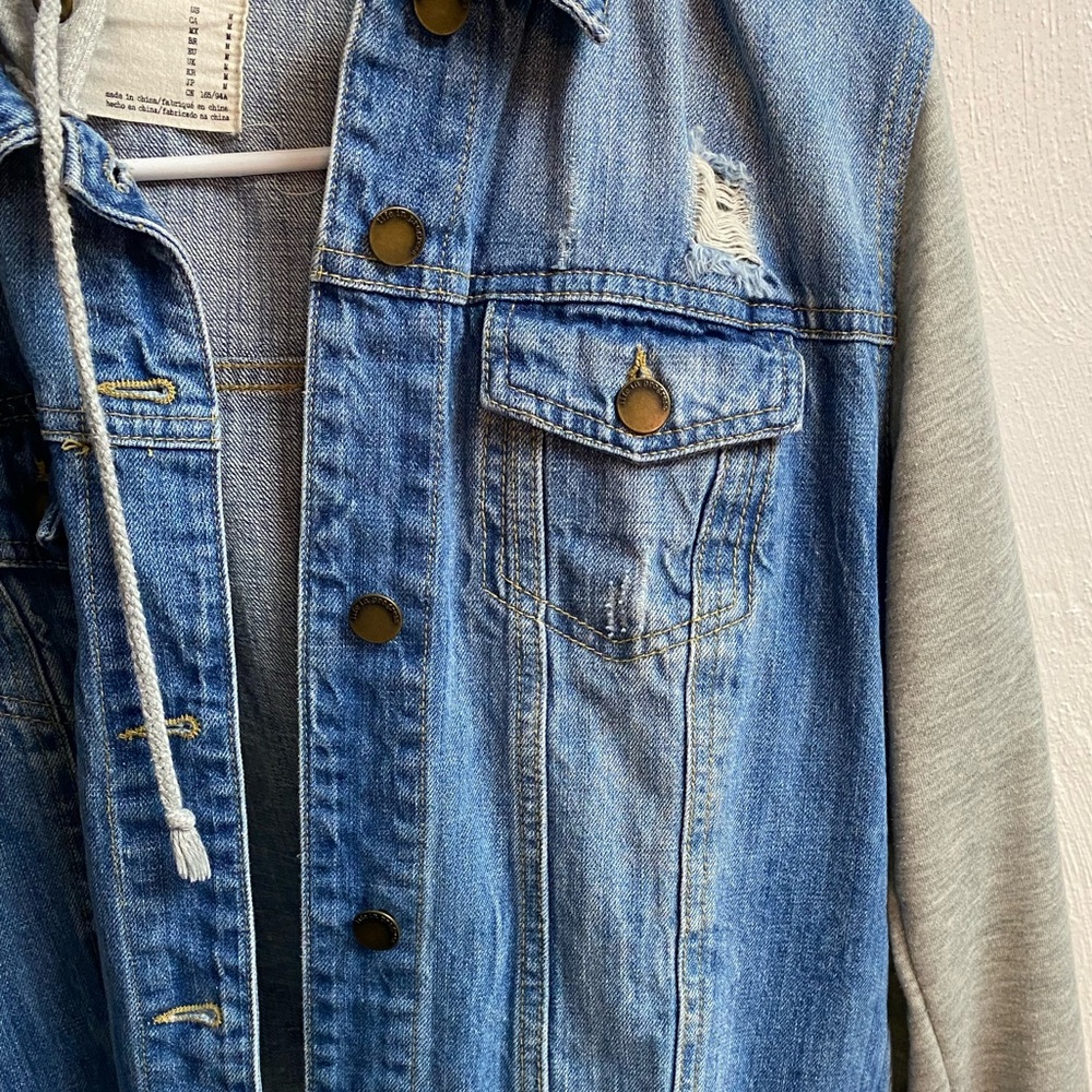 Life In Progress Distressed Button Up Jean Jacket - image 5